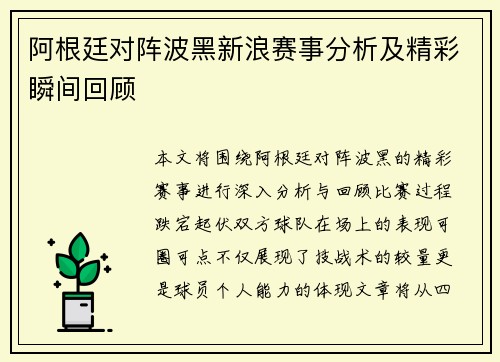 阿根廷对阵波黑新浪赛事分析及精彩瞬间回顾