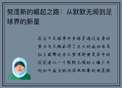 努涅斯的崛起之路：从默默无闻到足球界的新星