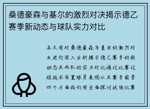 桑德豪森与基尔的激烈对决揭示德乙赛季新动态与球队实力对比