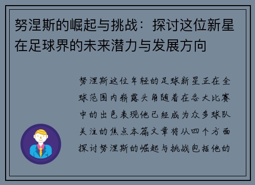 努涅斯的崛起与挑战：探讨这位新星在足球界的未来潜力与发展方向