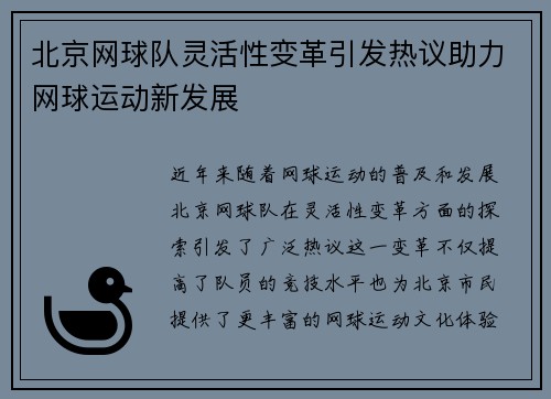 北京网球队灵活性变革引发热议助力网球运动新发展